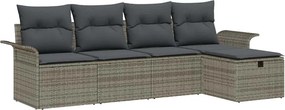 vidaXL Kerti Kanapé Szett párnával tárolóval 5 pcs Szürke polirattan