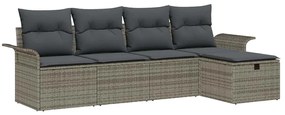 vidaXL Kerti Kanapé Szett párnával tárolóval 5 pcs Szürke polirattan