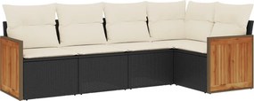 vidaXL 5 részes fekete polyrattan kerti kanapészett párnákkal