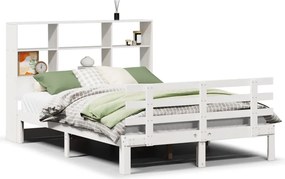 vidaXL fehér tömör fenyőfa könyvespolcos ágy matrac nélkül 140x190 cm