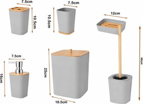 Fürdőszobai szett NATUREO 6 db, bambusz/szürke