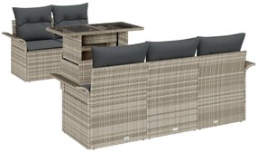 6 Darabos Kert Sofa Szett Párnákkal Világosszürke Poli Rattan