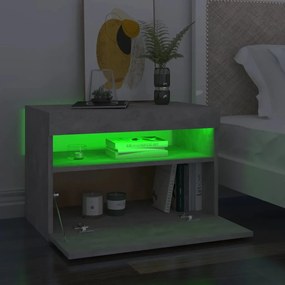 Betonszürke éjjeliszekrény LED-lámpákkal 60 x 35 x 40 cm