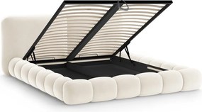 Elefántcsont színű kárpitozott ágyneműtartós franciaágy ágyráccsal 160x200 cm Solange – Micadoni