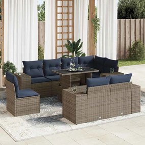 16 részes szürke polyrattan akácfa kerti ülőgarnitúra párnákkal