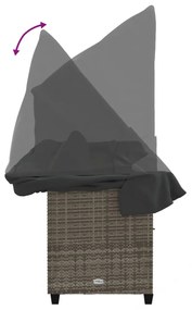 szürke polyrattan napozóágy tetővel és párnával
