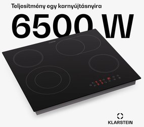 Klarstein Virtuosa 4, főzőlap, 60 cm, 6500 W, kétzónás, Pluszone, időzítő, üvegkerámia