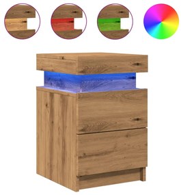2 db kézműves tölgy szerelt fa LED-es éjjeliszekrény 35x39x55cm