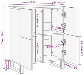 Oldalszekrény 60 x 33.5 x 75 cm - Tömör mangóból és őszi fából készült