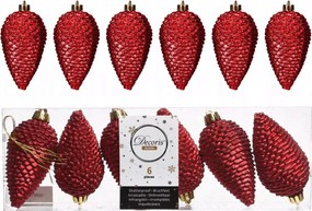 Karácsonyfadíszek toboz karácsonyfadísz 6db Piros karácsonyfadísz