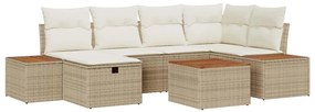 vidaXL Kerti Kanapé Szett párnával 7 pcs Bézs polirattan
