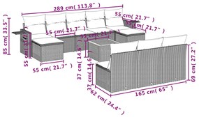 11 részes fekete polyrattan kerti ülőgarnitúra párnákkal