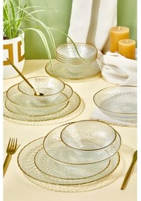 24 darabos étkészlet átlátszó/arany/üveg