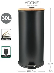 Spirella Pedálový odpadkový koš s bambusovým víkemAdonis 30 l, matná černá