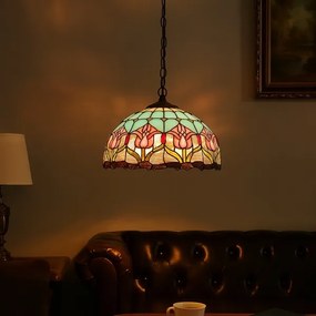 Brilagi - Tiffany stílusú vitrázs csillár, láncra függesztett LORAS 2xE27/60W/230V