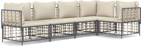 vidaXL 5 részes antracitszürke polyrattan kerti ülőgarnitúra párnákkal