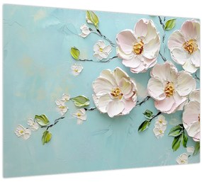 Üveg kép - Virágok kék háttéren (70x50 cm)