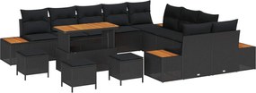 vidaXL Kerti Kanapé Szett párnával tárolóval 14 pcs Fekete Poli rattan