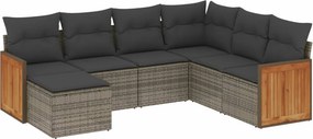 vidaXL 7 részes szürke polyrattan kerti ülőgarnitúra párnákkal