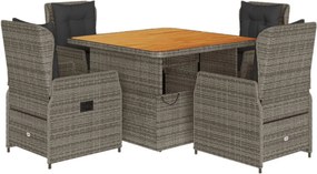 vidaXL 5 részes szürke polyrattan kerti étkezőgarnitúra párnával