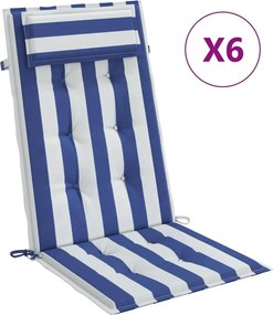 vidaXL 6 db kék/fehér csíkos oxford szövet magas háttámlájú székpárna