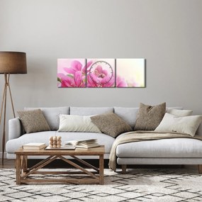 Kép - Rózsaszín virágok (órával) (90x30 cm)