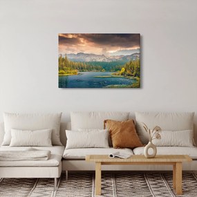 Egy kép a hegyi folyó és a hegyek (90x60 cm)