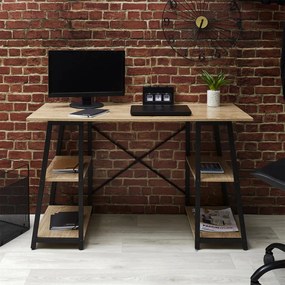 Polcos íróasztal / számítógépasztal 120×50 cm, masszív fém vázzal, fekete–aranytölgy – Intenso Home