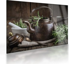 Üveg kép - Teáskanna rozmaringgal (70x50 cm)