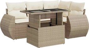 vidaXL 5 részes bézs polyrattan kerti ülőgarnitúra párnákkal