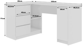 Sarok PC asztal Bienvenida (fehér + fényes fém)(B). 1117057