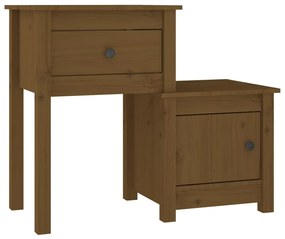 2 db mézbarna tömör fenyőfa éjjeliszekrény 79,5 x 38 x 65,5 cm