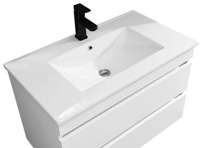 Cube 80 alsó fürdőszobabútor kerámia mosdóval 2 fiókos, magasfényű festett fehér