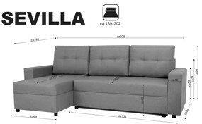 Univerzális sarokkanapé ággyá alakítható, tárolós SEVILLA antracit