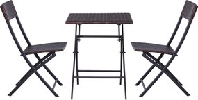 Outsunny Polyrattan Kerti Bútor Szett, Kültéri Pihenő Balkoni Bútor 2 Fő Részére, 3 Részes Étkező Szett, 2 Szék, Asztal, Időjárásálló Kerti Pihenő, Ká