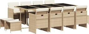 vidaXL 13 részes bézs polyrattan kerti étkezőgarnitúra párnákkal
