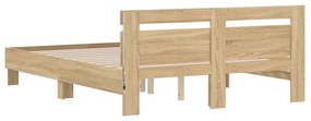sonoma tölgy színű ágykeret fejtámlával és LED-del 140x190 cm
