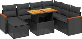 vidaXL 8 részes fekete polyrattan kerti ülőgarnitúra párnákkal