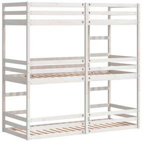 fehér tömör fenyőfa hármas emeletes ágy 80 x 200 cm