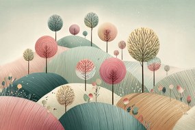 Fotótapéta Flizelina Gyerekek Tájkép Hegyek Dombok Fák 104x70,5 ragasztó