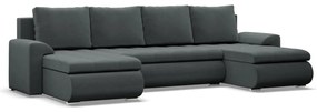 Tokio U alakú sarokkanapé, 3 ágyneműtartóval, bársony, univerzális oldal, szürke