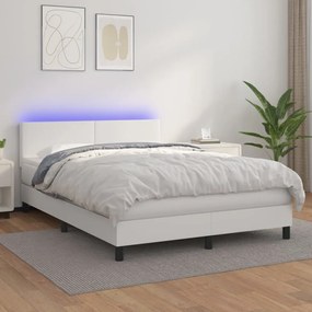 fehér műbőr rugós ágy matraccal és LED-del 140x200 cm