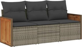 vidaXL 3 részes szürke polyrattan kerti ülőgarnitúra párnákkal