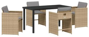 vidaXL Kert étkező szett párnával 5 pcs Bézs polirattan