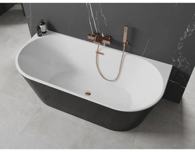 Mexen Oval, szabadon álló falra szerelhető kád 160 x 80 cm, fehér-fekete, rózsaszín arany túlfolyó, 52671608075-60