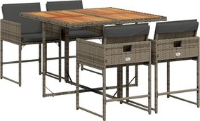 vidaXL 5 részes szürke polyrattan kerti étkezőgarnitúra párnával