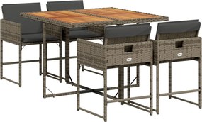 vidaXL 5 részes szürke polyrattan kerti étkezőgarnitúra párnával
