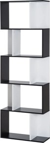 HOMCOM 5-Szintes S-Alakú Fa Könyvespolc Modern Dizájn a Nappaliba és Irodába 60x24x184,5 cm Fekete és Fehér | Aosom