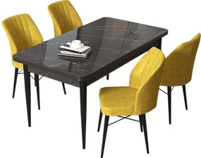 Arp étkezőgarnitúra, fekete márvány-mustársárga, 110 cm
