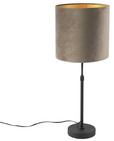 Asztali lámpa fekete, taupe bársony árnyékolóval és arannyal 25 cm - Parte